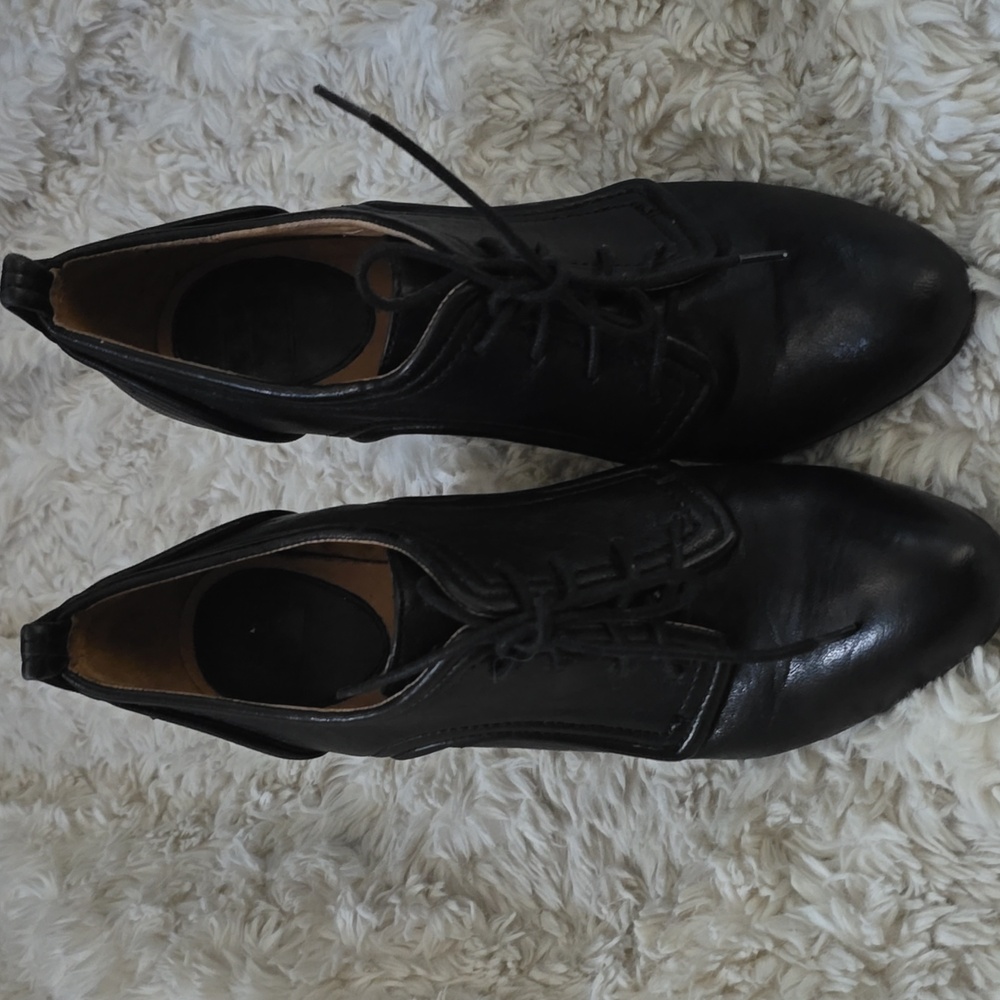 Frye Ava Oxford Heels Lace-up Leather Booties Boot Black Size 10 - Picture 9 of 11